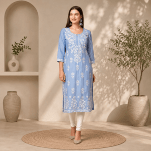 naqkashi women’s cotton blend chikankari embroidered straight kurta (copy)