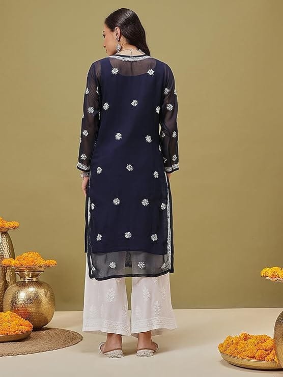 women's georgette embroidered regular fit lucknow chikankari georgette kurta kurti with slip women's georgette embroidered regular fit lucknow chikankari georgette kurta kurti with slip