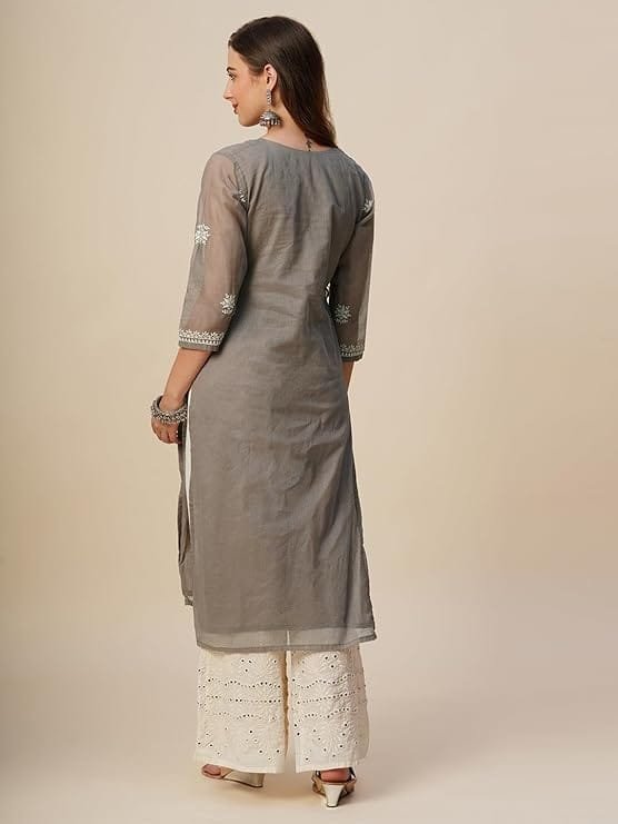 naqkahi muga cotton straight lucknowi chikankari ethnic wear kurta for women naqkahi muga cotton straight lucknowi chikankari ethnic wear kurta for women