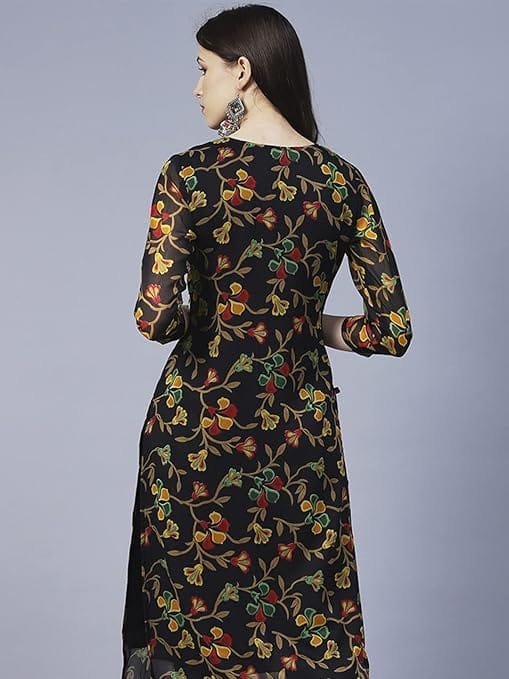 women's georgette floral straight kurta women's georgette floral straight kurta