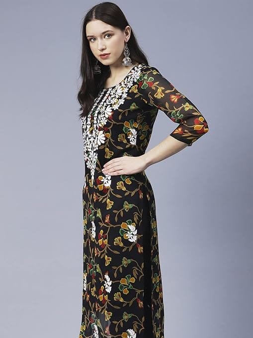 women's georgette floral straight kurta women's georgette floral straight kurta