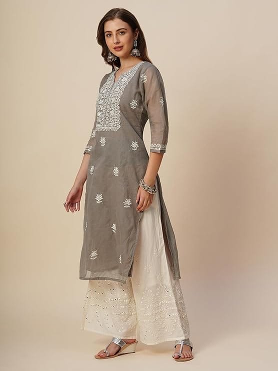 naqkahi muga cotton straight lucknowi chikankari ethnic wear kurta for women naqkahi muga cotton straight lucknowi chikankari ethnic wear kurta for women