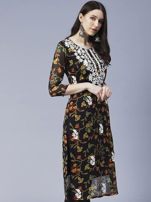 women's georgette floral straight kurta women's georgette floral straight kurta