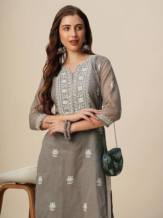 naqkahi muga cotton straight lucknowi chikankari ethnic wear kurta for women naqkahi muga cotton straight lucknowi chikankari ethnic wear kurta for women