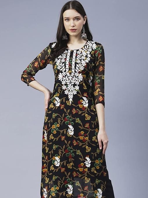 women's georgette floral straight kurta women's georgette floral straight kurta