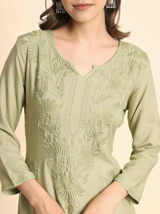 women's rayon kurta with round neck lucknowi chickenkari work straight cut | kurta for women office women's rayon kurta with round neck lucknowi chickenkari work straight cut | kurta for women office