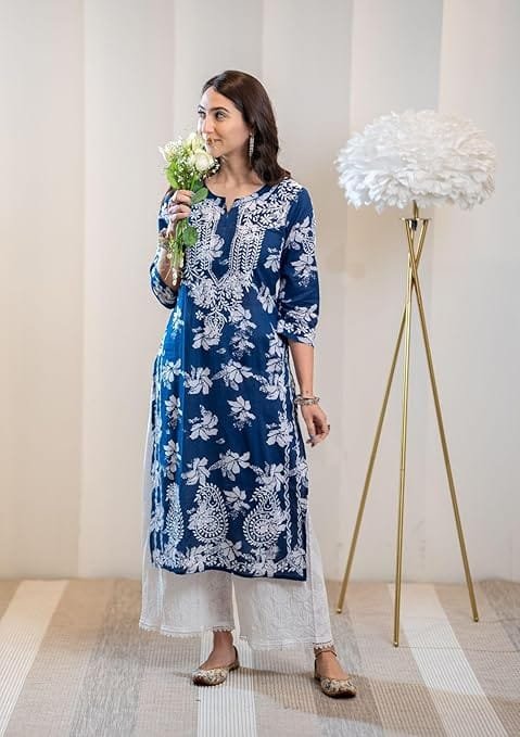 women's rayon blend chikankari embroidered straight kurta women's rayon blend chikankari embroidered straight kurta
