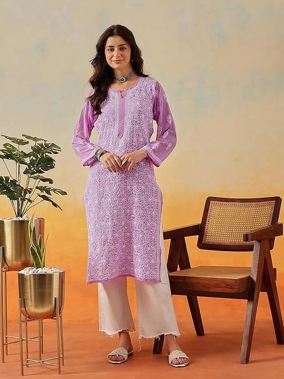 lucknow chikankari hand embroidered faux georgette kurta kurti tunic dress for women lucknow chikankari hand embroidered faux georgette kurta kurti tunic dress for women