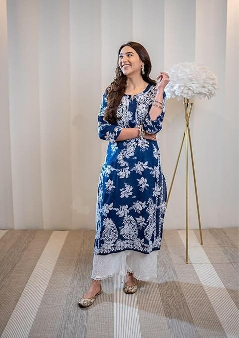 women's rayon blend chikankari embroidered straight kurta women's rayon blend chikankari embroidered straight kurta