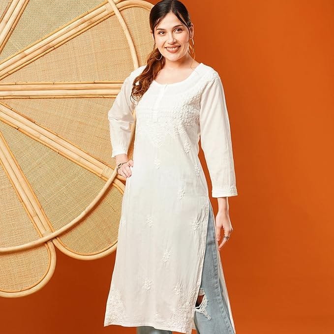 naqkashi women's pure cotton regular fit chikankari hand embroidered lucknow kurta naqkashi women's pure cotton regular fit chikankari hand embroidered lucknow kurta
