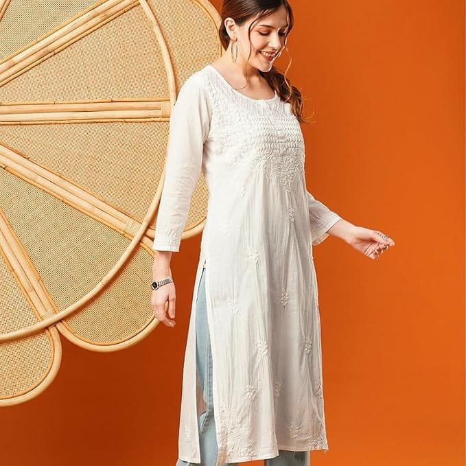 naqkashi women's pure cotton regular fit chikankari hand embroidered lucknow kurta naqkashi women's pure cotton regular fit chikankari hand embroidered lucknow kurta