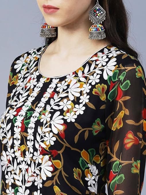 women's georgette floral straight kurta women's georgette floral straight kurta