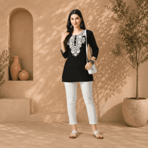 kurti for women short chikankari kurtis for girls, lakhnawi tunic top kurta design for ladies, woman ethnic kurthis & shirt with sleeve