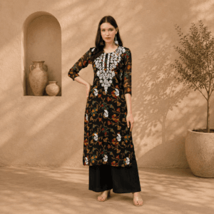 women's georgette floral straight kurta