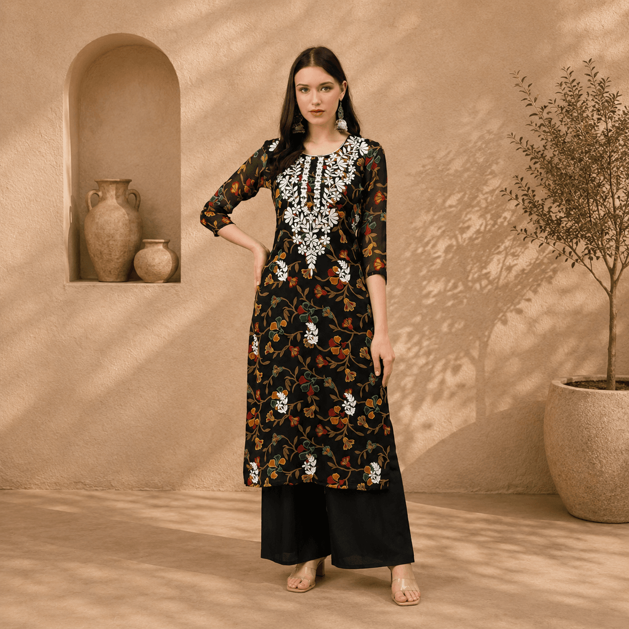 women's georgette floral straight kurta women's georgette floral straight kurta