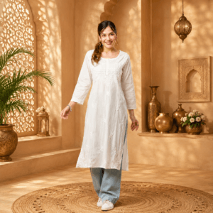 naqkashi women's pure cotton regular fit chikankari hand embroidered lucknow kurta
