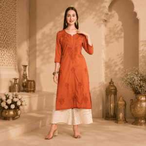 naqkashi rayon straight lucknowi chikankari ethnic wear kurta for women