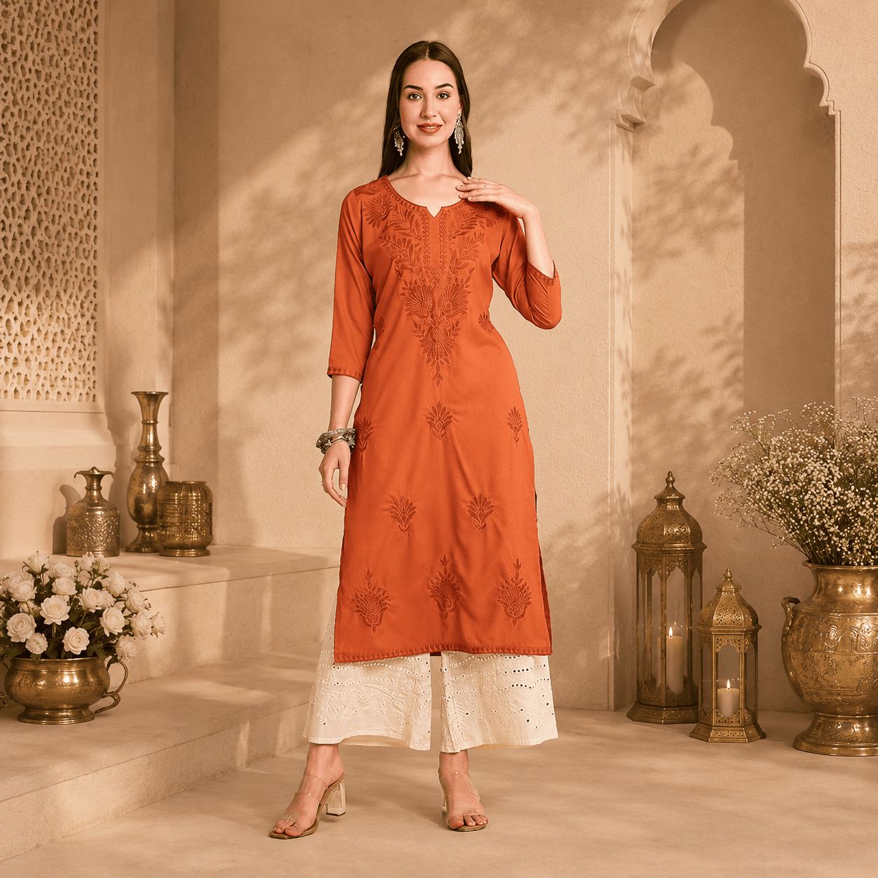 naqkashi rayon straight lucknowi chikankari ethnic wear kurta for women naqkashi rayon straight lucknowi chikankari ethnic wear kurta for women