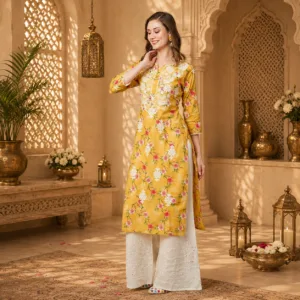 Home women's mulmul cotton printed straight lucknowi chikankari ethinic wear kurta