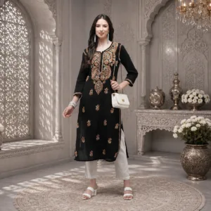 Home hand embroidered lucknowi chikankari cotton kurta kurti for women