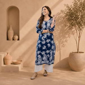 women's rayon blend chikankari embroidered straight kurta