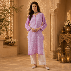 lucknow chikankari hand embroidered faux georgette kurta kurti tunic dress for women