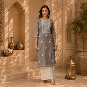 naqkahi muga cotton straight lucknowi chikankari ethnic wear kurta for women