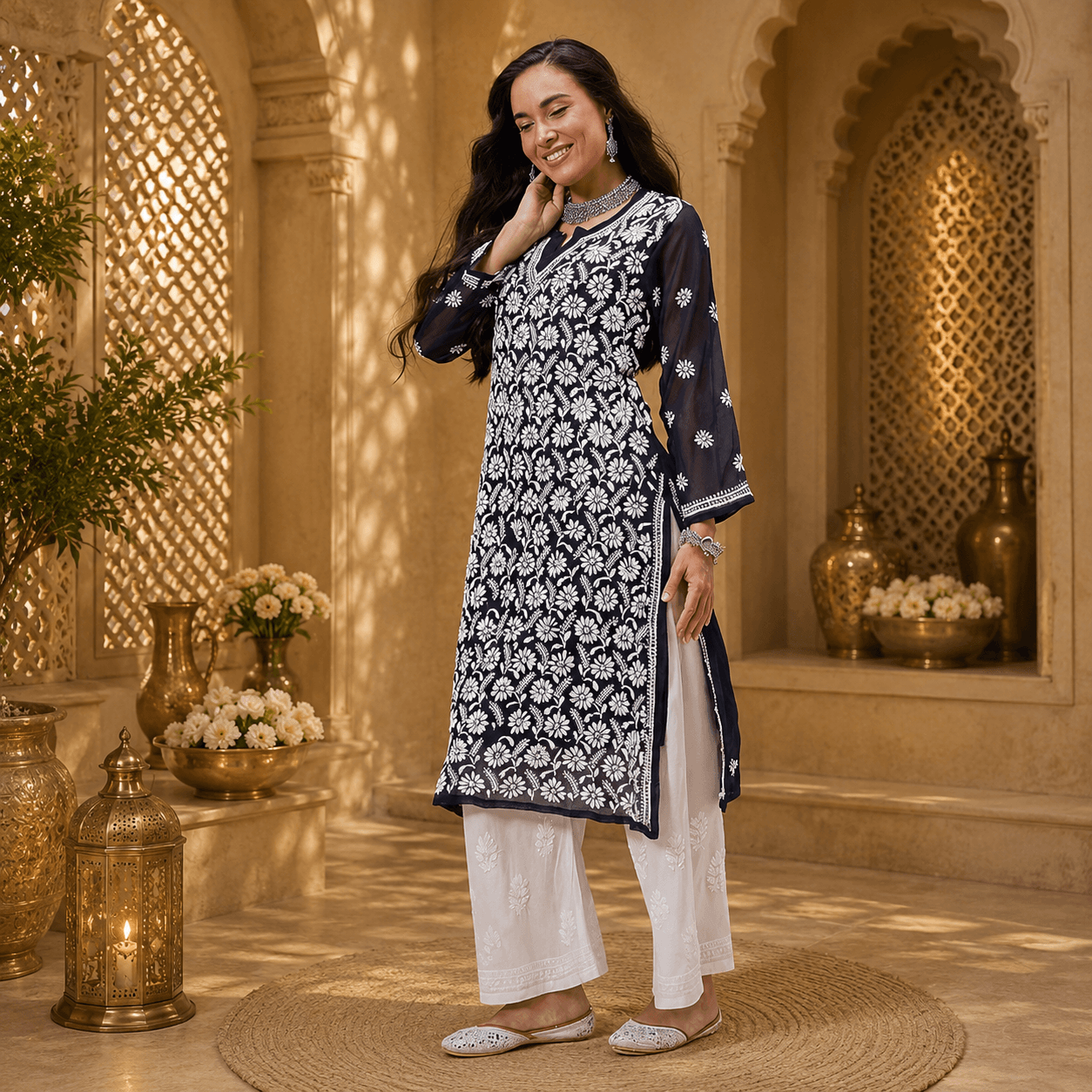 women's georgette embroidered regular fit lucknow chikankari georgette kurta kurti with slip women's georgette embroidered regular fit lucknow chikankari georgette kurta kurti with slip