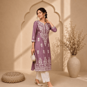 naqkashi women’s cotton blend chikankari embroidered straight kurta